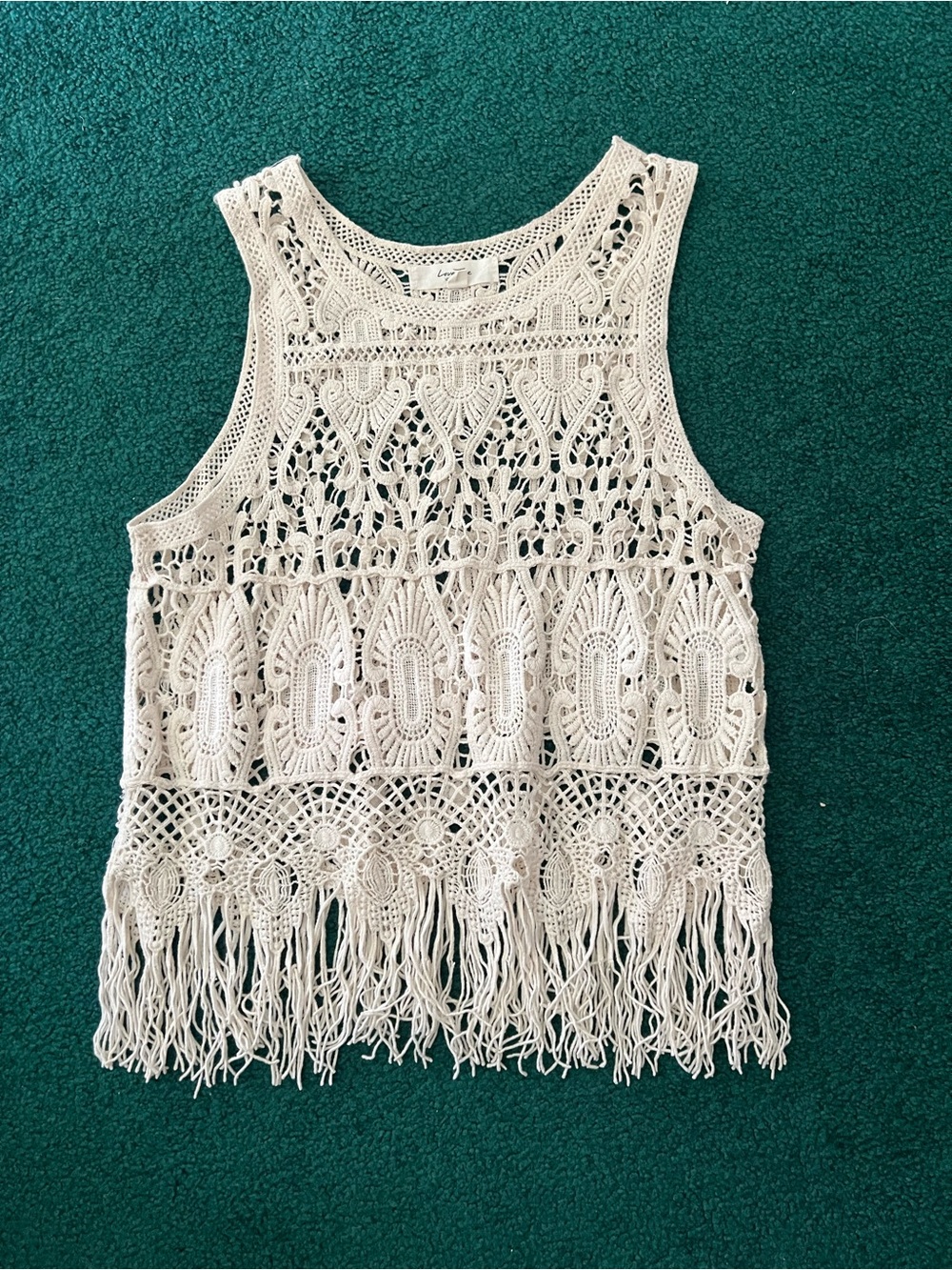 Boho Crochet Fringe Tank Top - Cream